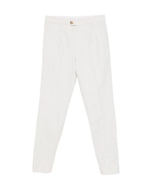 Brunello Cucinelli White Pleated Trousers for men