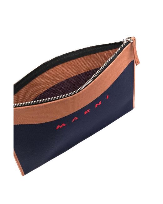 Marni Blue Logo-Embroidered Zip Clutch Bag for men
