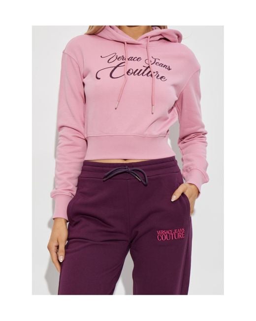 Versace Jeans Pink Couture Cropped Drawstring Hoodie