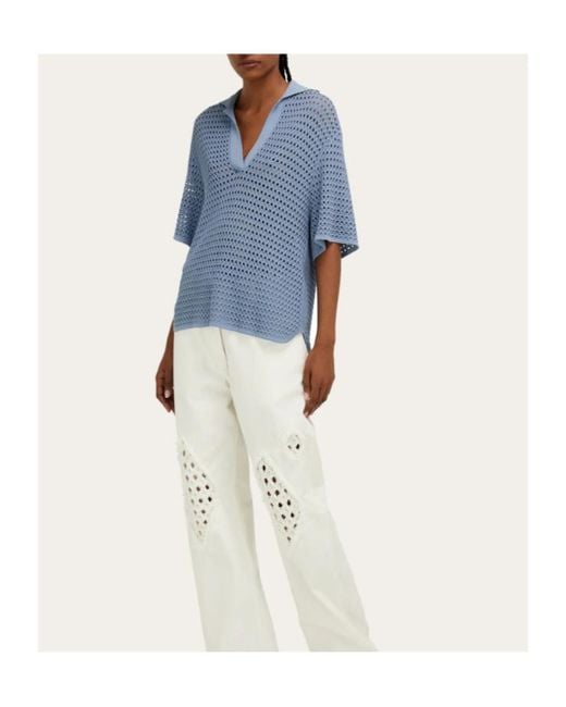 Ferragamo Blue Knit Polo Shirt