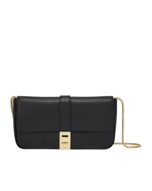 Ferragamo Black Foldover-Top Chain-Linked Shoulder Bag