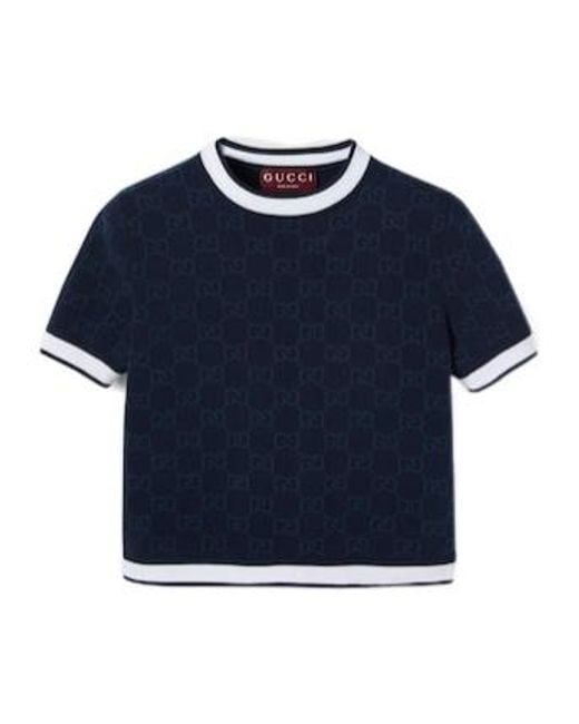 Gucci Blue Jacquard Intarsia Knit Top
