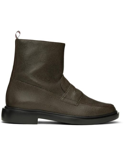 Thom Browne Brown Penny-Loafer Leather Ankle Boots for men