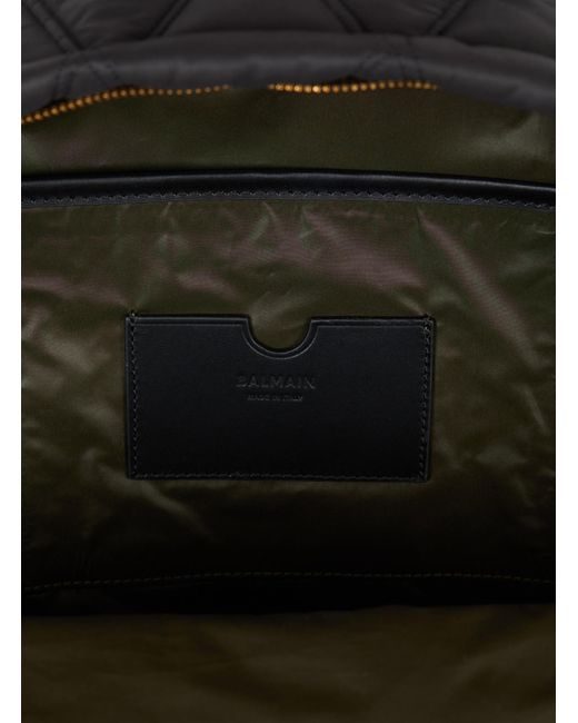 Balmain Black Quilted Nylon Backpack With Diamond Motif for men