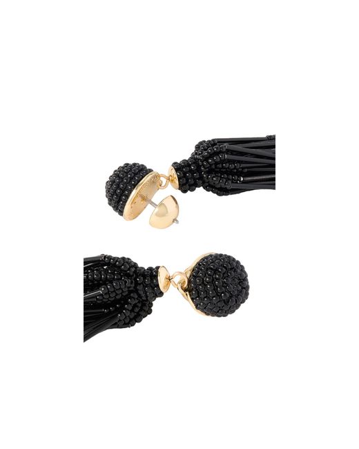 Carolina Herrera Black Tasseled Beaded-Tone Earrings