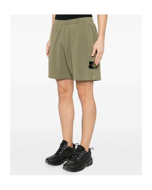 Stone Island Green Logo Patch Old Effect Shorts for men