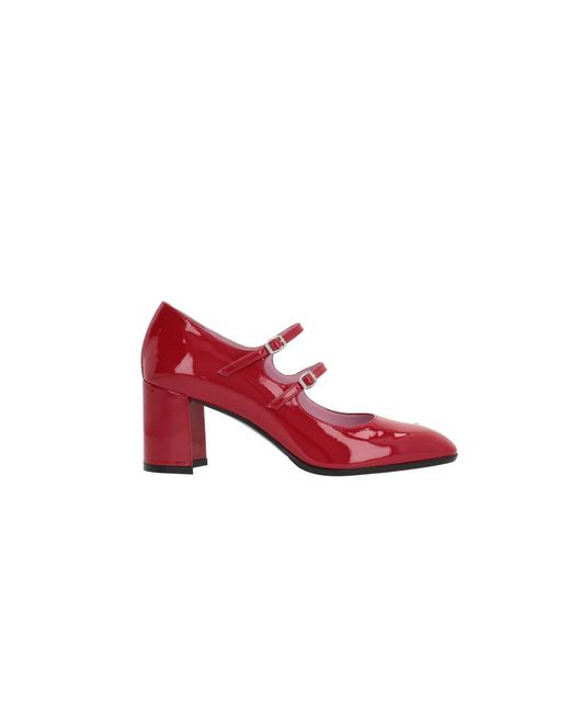 CAREL PARIS Red Double-Strap Patent Leather Mid-Heels