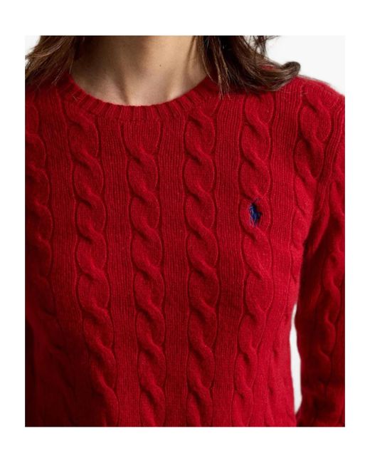 Polo Ralph Lauren Red Cable-Knit Wool-Cashmere Crewneck Sweater