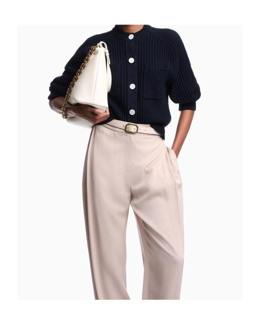 Emporio Armani Blue Fishermans-Rib Knit Cardigan