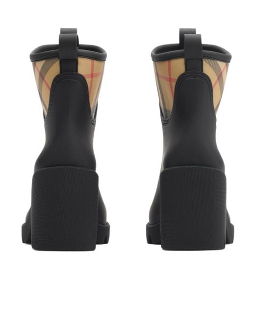 Burberry Black Round-Toe Checked Heeled Boots