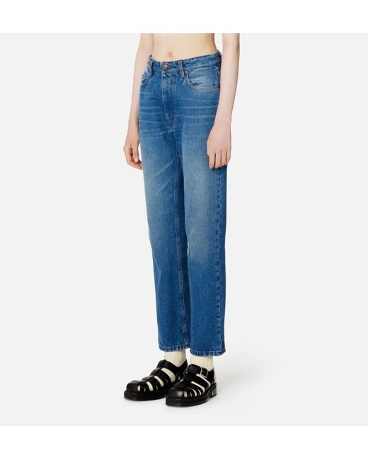AMI Blue Logo Patch Straight-Leg Jeans