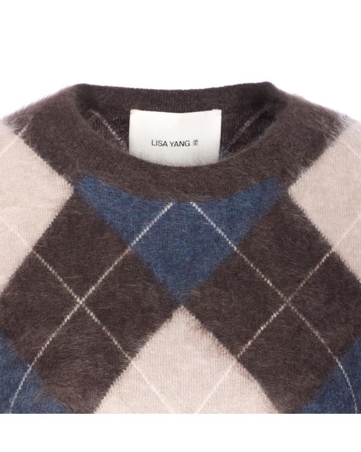 Lisa Yang Blue Margy Argyle-Pattern Crewneck Sweater