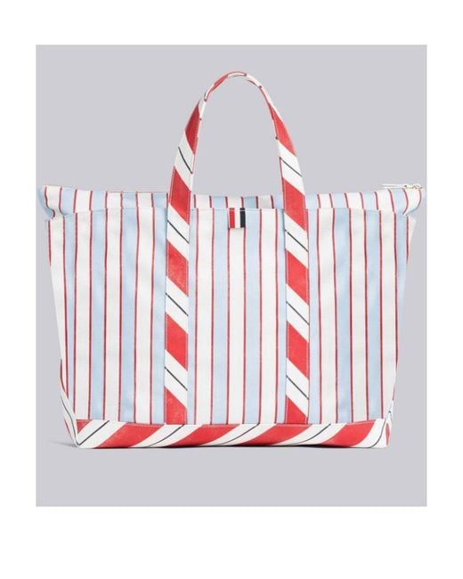 Thom Browne White Striped Medium Tool Tote Bag for men