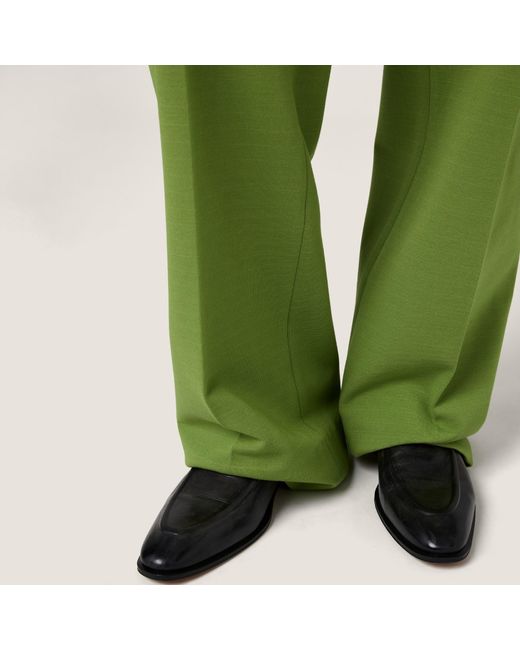 Miu Miu Green Straight-Leg Pleated Trousers