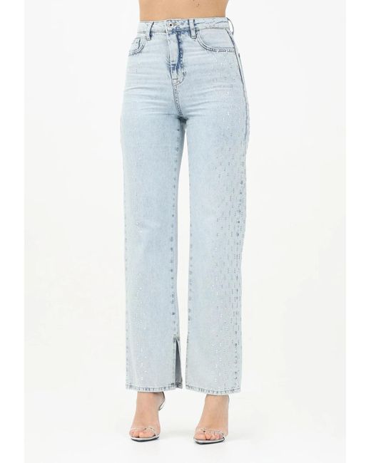 Patrizia Pepe Blue Crystal-Embellished Straight-Leg Jeans