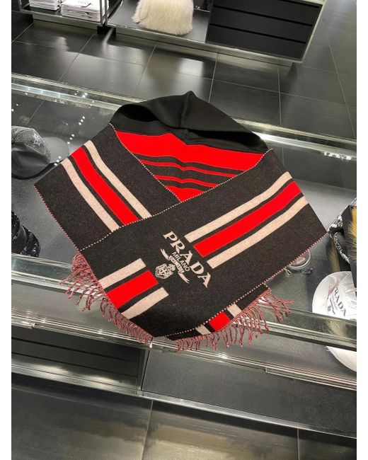 Prada Red Striped Logo Scarf