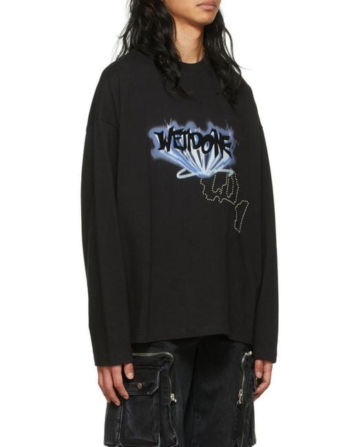 we11done Black Logo Details Long-Sleeved T-Shirt for men