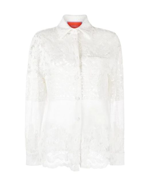 LaDoubleJ White Boy Lace-Embroidered Button-Down Shirt