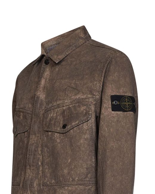 Stone Island Brown Long-Sleeve Shirt Jacket for men