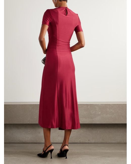 Rabanne Red Button-Decorated Pleated Dress