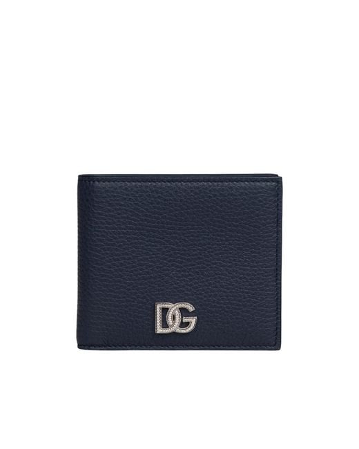 Dolce & Gabbana Blue Logo Plaque Bi-Fold Wallet for men