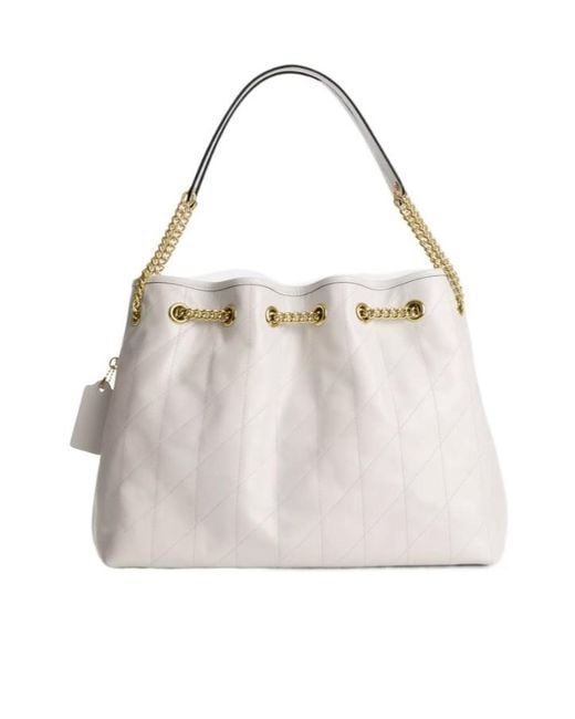 COACH White Evelyn Shoulder Bag With Quilting And Charm