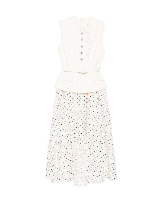 Self-Portrait White Polka-Dot Belted Midi Dress
