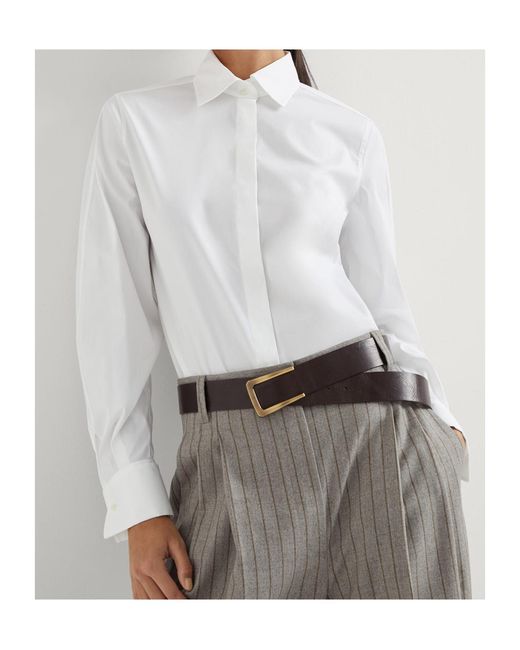 Brunello Cucinelli White Embellished Stretch Poplin Shirt