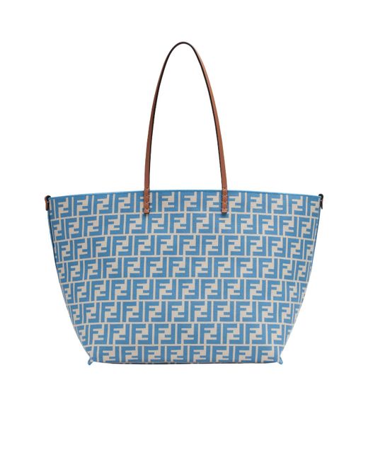 トートバッグ Fendi Roll Large Shopper Bag In Blue Canvas Fendi Roll Large Ff Canvas & Leather Tote – Bluefly