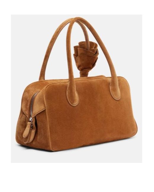 Magda Butrym Brown Brigitte Small Floral-Appliqué Suede Tote Bag