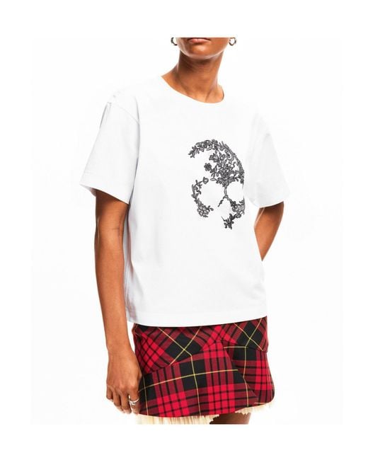 McQueen White Alex Skull Lace T-Shirt