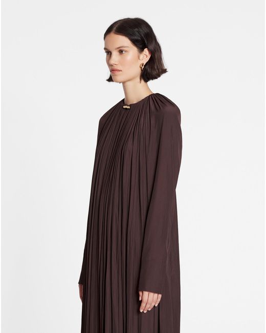 Lanvin Purple Long-Sleeved Pleated Dress