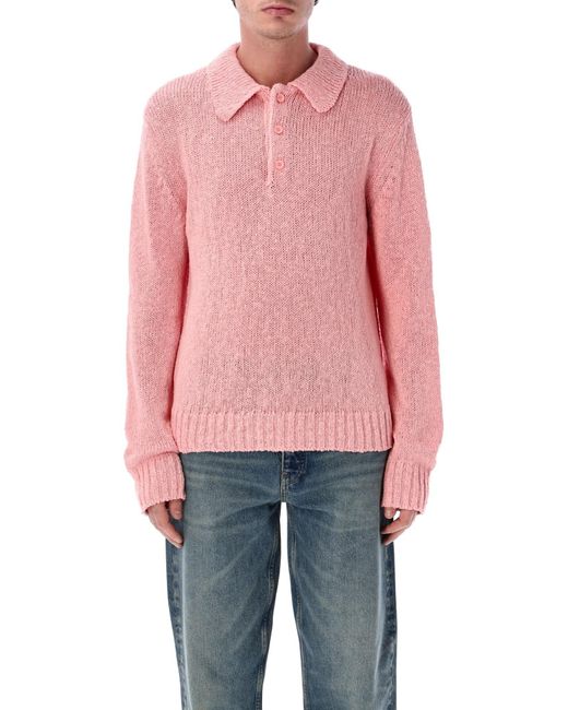 sunflower Pink Textured Polo Knitted Sweater for men