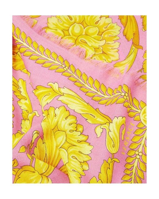Versace Yellow Barocco-Print Frayed Scarf