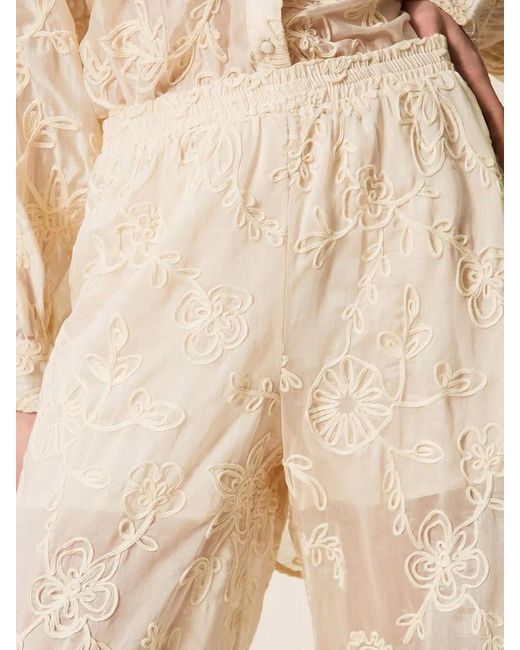 Twinset White Embroidery Palazzo Pants