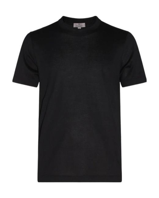 Canali Black Plain Cotton T-Shirt for men