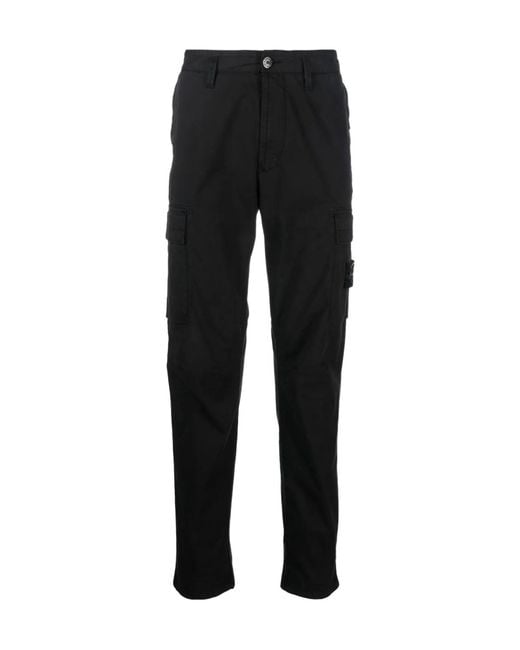 Stone Island Black Logo-Patch Cargo Pants for men