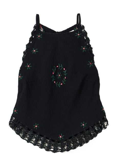 Rixo Black Ayanna Crochet-Trimmed Embroidered Linen-Blend Top