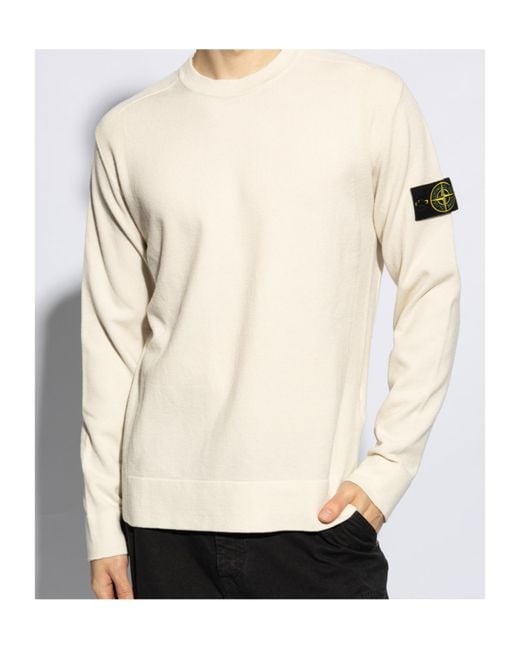 Stone Island White Compass Patch Crewneck Jumper for men