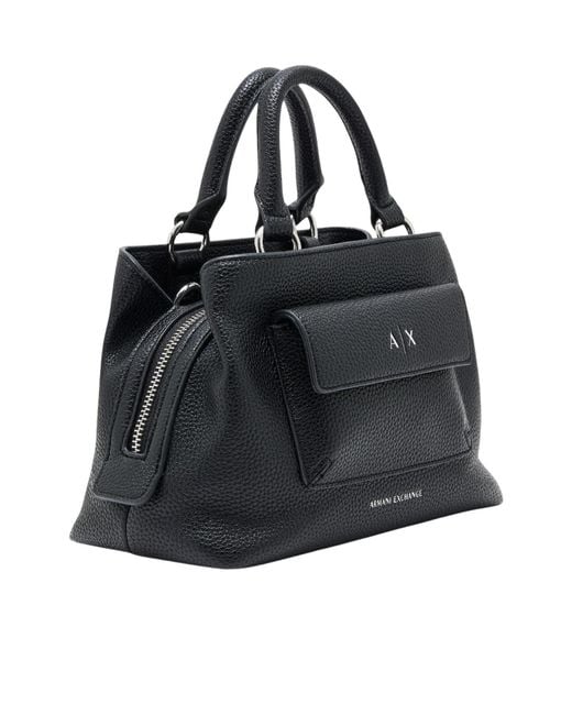 ARMANI EXCHANGE Black Logo-Detail Pocket Tote Bag