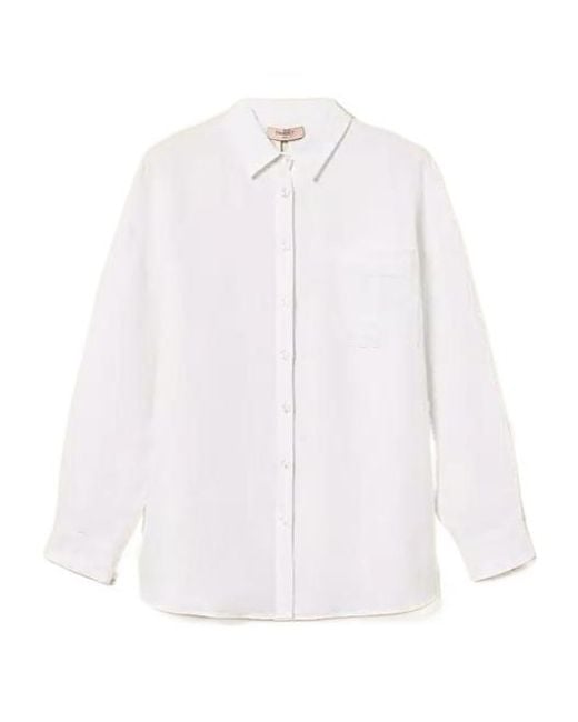 Twinset White Chest-Pocket Tie-Back Shirt