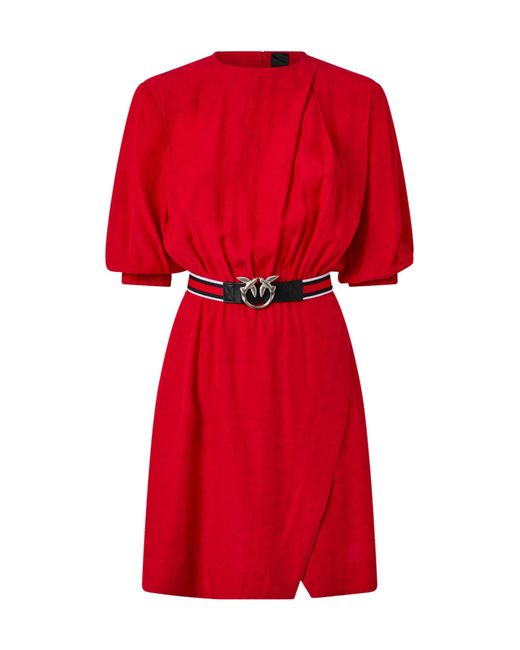 Pinko Red Puff-Sleeve Belted Mini Dress