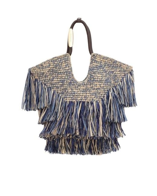 Zimmermann Blue Fringe-Trimmed Woven Tote Bag