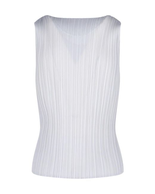 Pleats Please Issey Miyake White Pleats Please Issey Miyake Crewneck Sleeveless Top