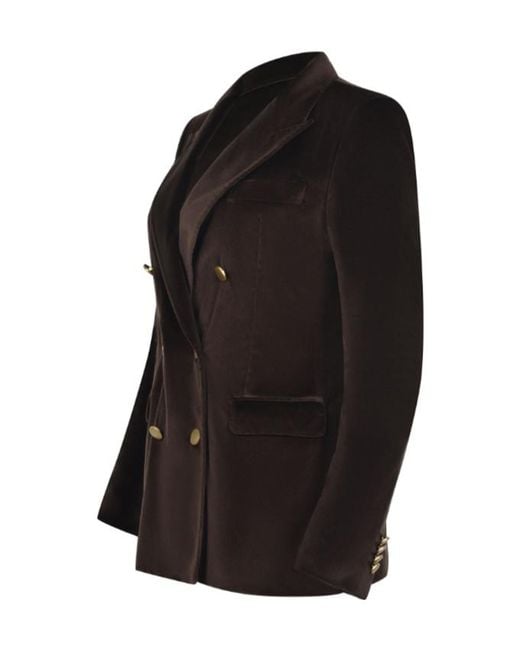 Tagliatore Black Double-Breasted Velvet Effect Blazer