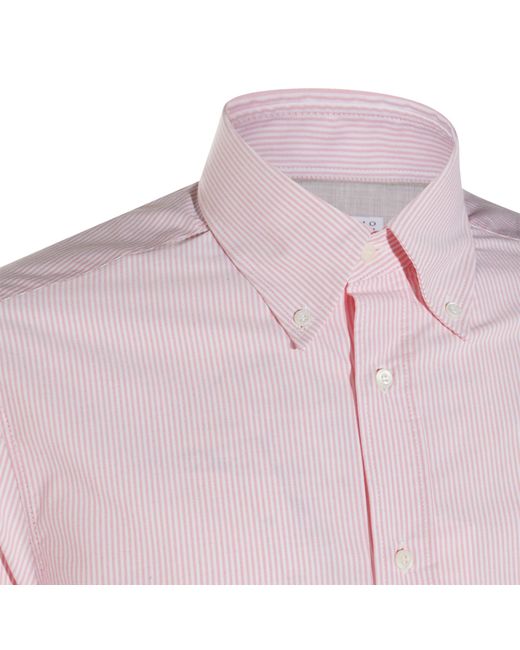 Brunello Cucinelli Pink Striped Poplin Slim Fit Shirt for men