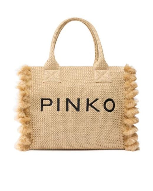 Pinko Natural Tassels Detailed Medium Beach Shopping Bag