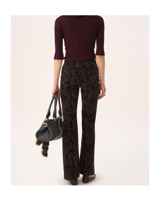 Chloé Black Chloé Floral Flocked Straight-Leg Velvet Pants