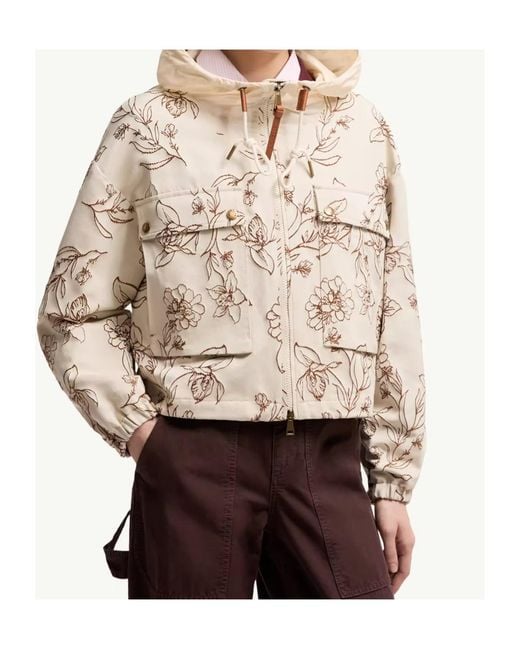 Moncler Natural Nepeta Floral Print Zip-Up Jacket