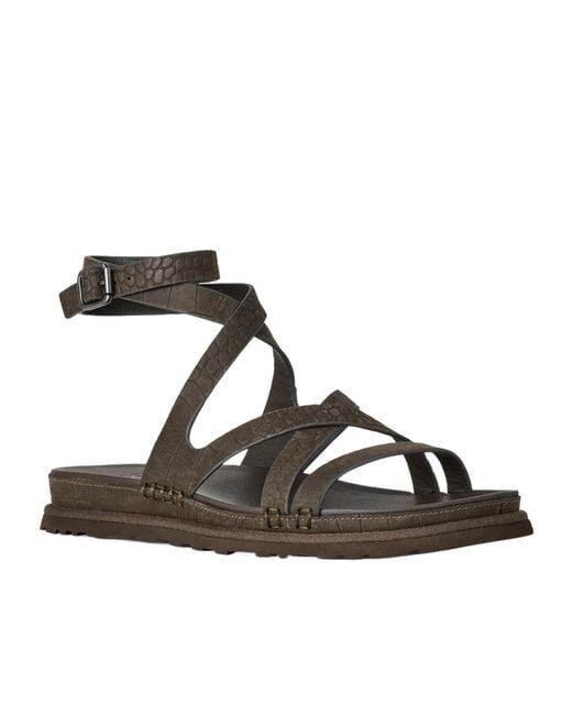Ugg Black Goldengaze Embossed Ankle-Strap Flat Sandals